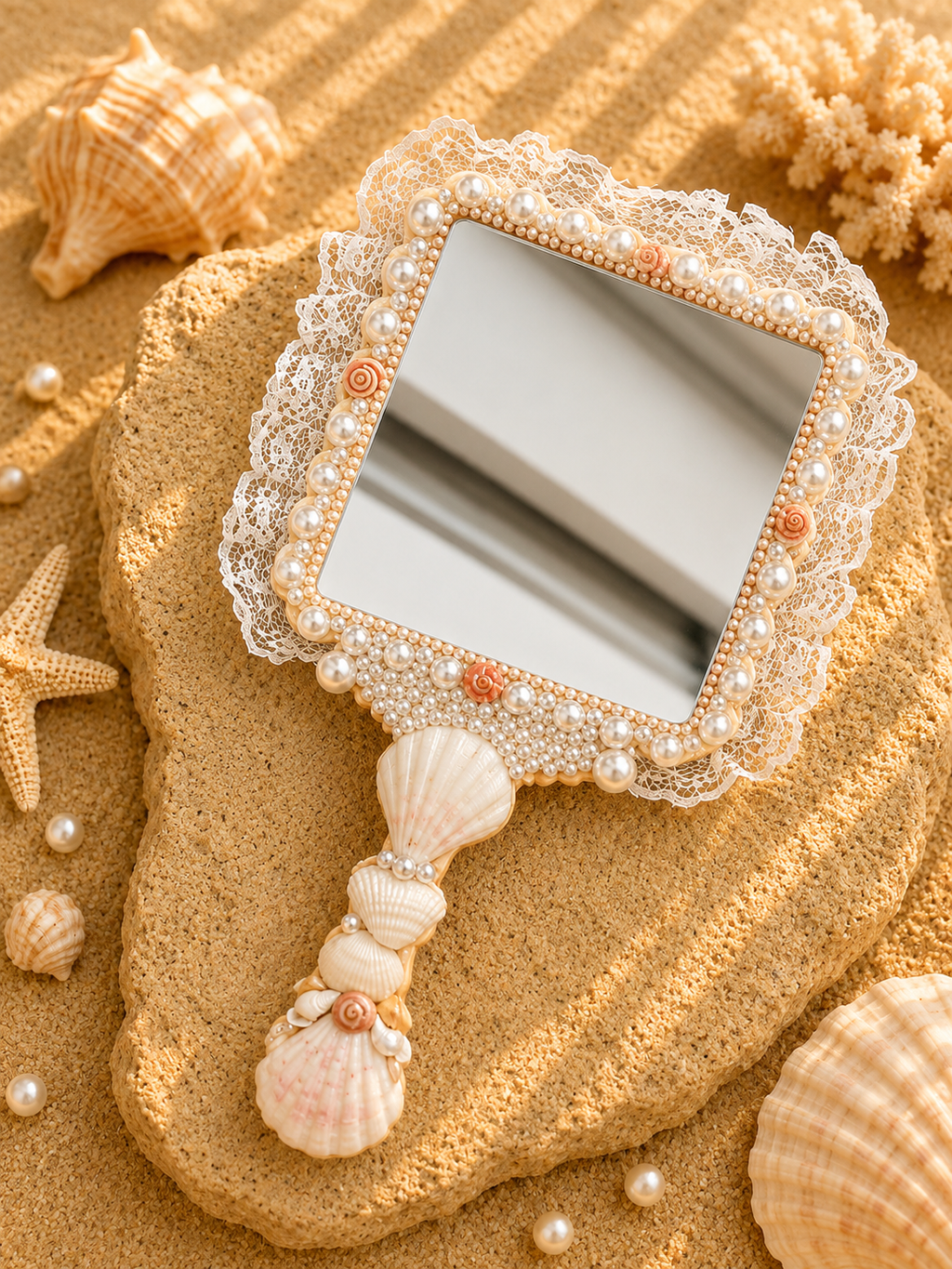 Carré Pearl Tide Lace Hand Mirror