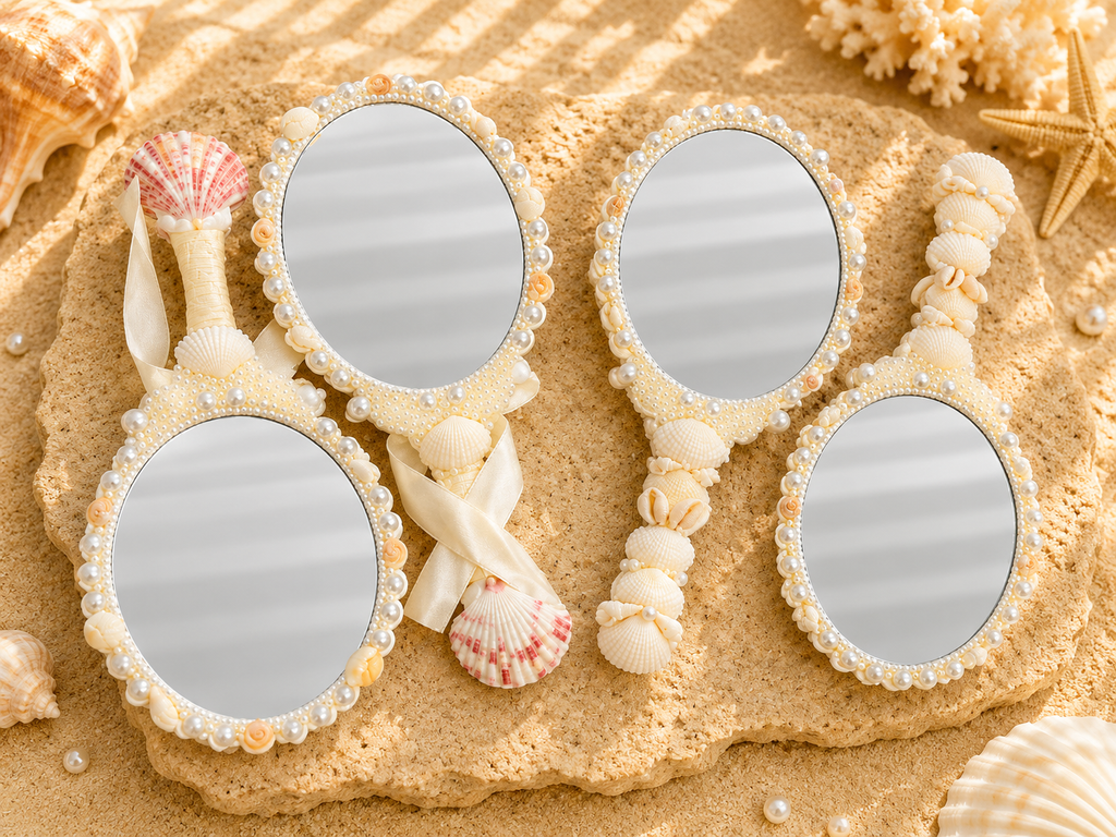 Coastal Pearl Satin Bow Hand Mirror- 8.6"