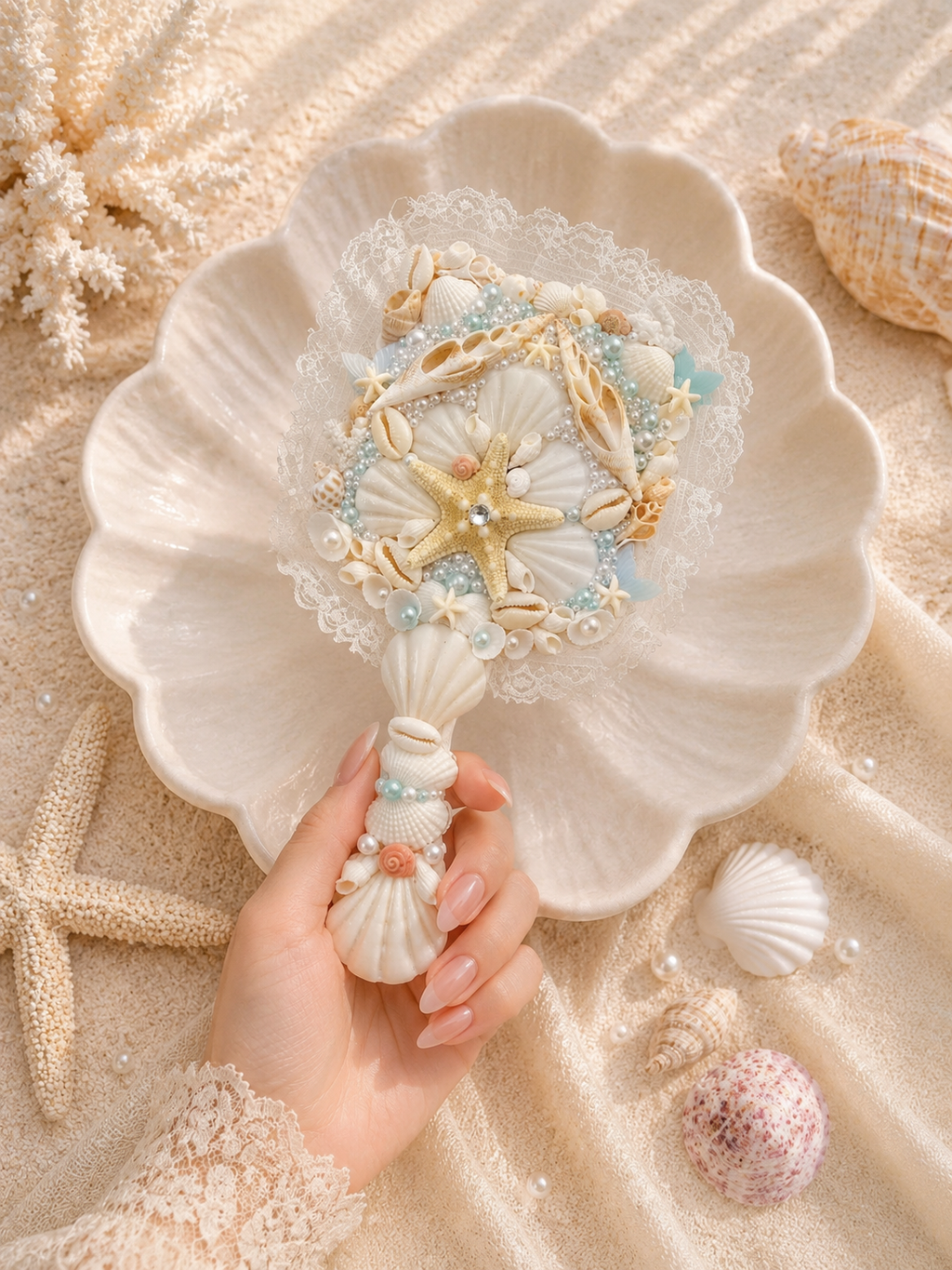 Carré Pearl Tide Lace Hand Mirror