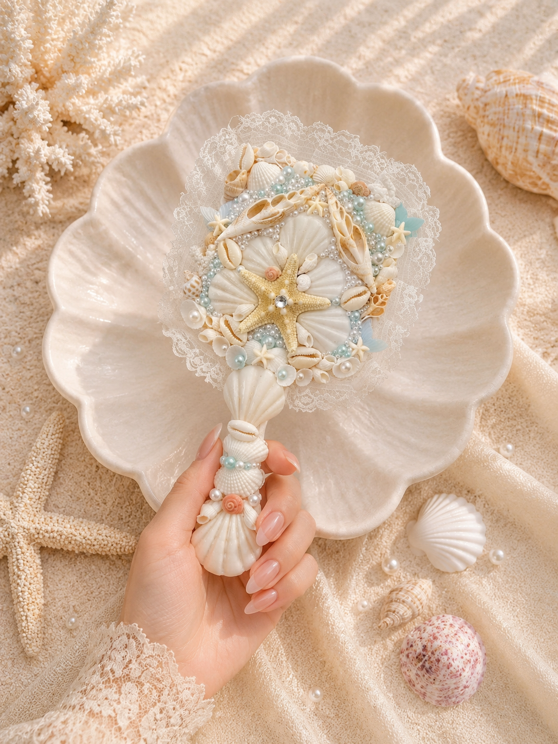 Carré Pearl Tide Lace Hand Mirror