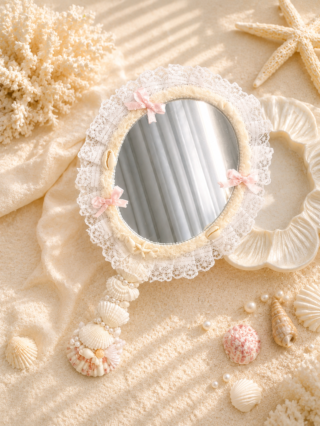 Pearl Tide Lace Hand Mirror-8.6"